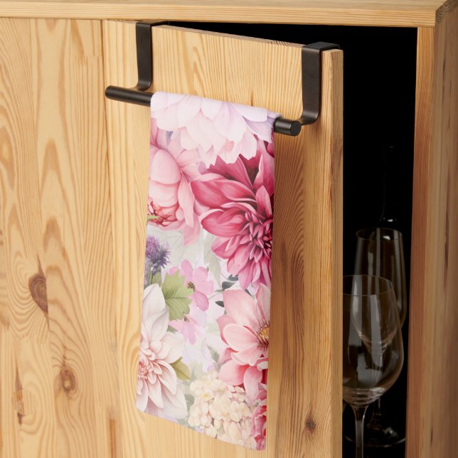 Elegant Pastel Watercolor Flowers Kitchen Towel (Thirds Fold)