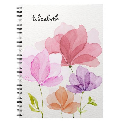 Elegant Pastel Watercolor Hand Painted Flowers Notebook