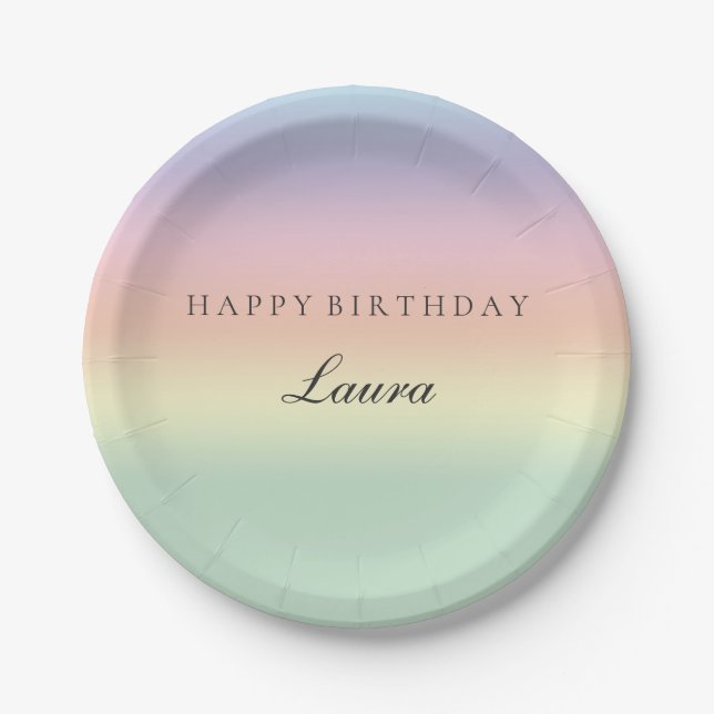 Elegant Pastel Watercolor Happy Birthday Party Paper Plates (Front)