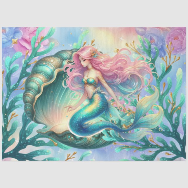 Elegant Pastel Watercolor Mermaid Decoupage Tissue Paper (Front)