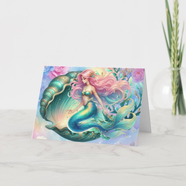 Elegant Pastel Watercolor Mermaid  Note Card (Front)