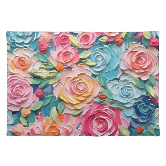 Elegant Pastel Watercolor Painted Flowers Cloth Placemat (Front)