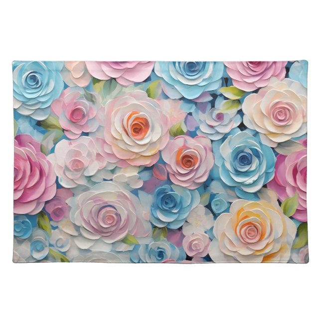 Elegant Pastel Watercolor Roses Cloth Placemat (Front)