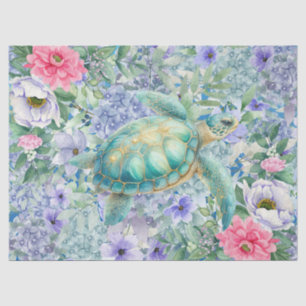 Elegant Pastel Watercolor Sea Turtle Decoupage Tissue Paper