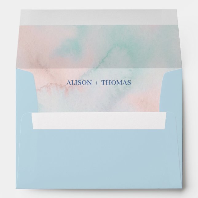 Elegant Pastel Watercolor  | Soft Blush & Aqua Envelope (Back (Bottom))