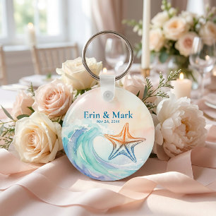 Elegant Pastel Watercolor Soft Blush & Aqua Keychain