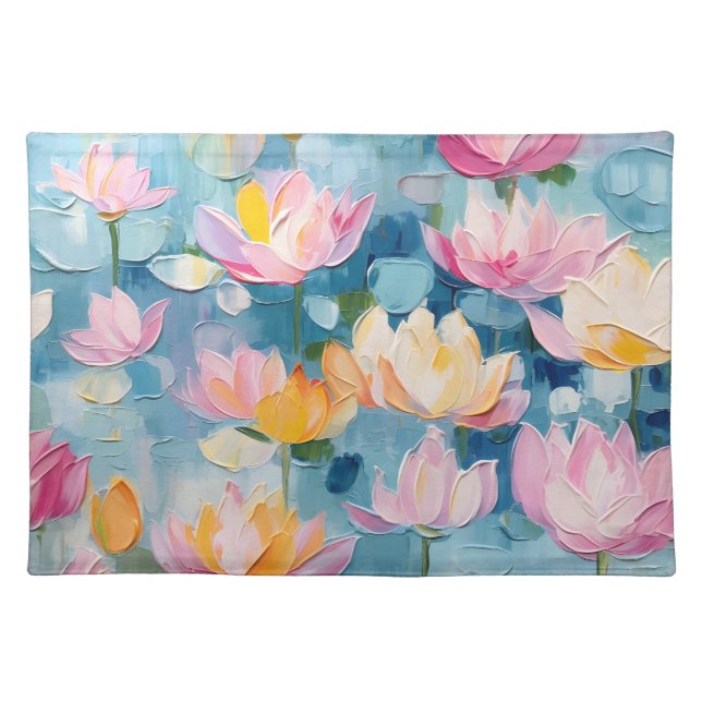Elegant Pastel Watercolor Waterlilies Cloth Placemat (Front)