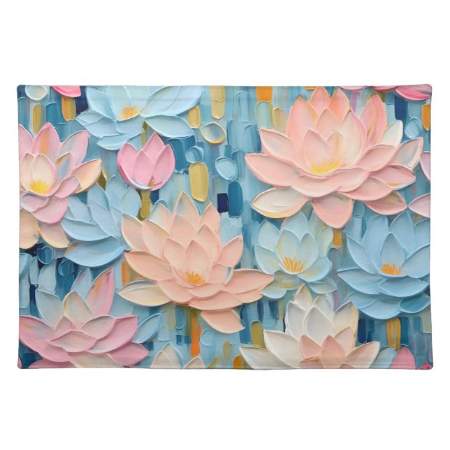 Elegant Pastel Watercolor Waterlilies Cloth Placemat (Front)