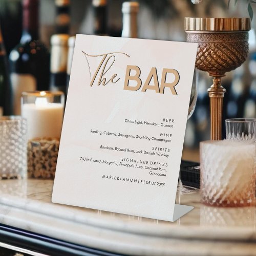 Elegant Pastel Wedding Drinks Bar Menu Pedestal Sign