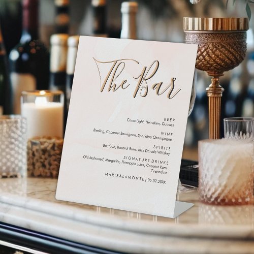 Elegant Pastel Wedding Drinks Bar Menu Pedestal Sign