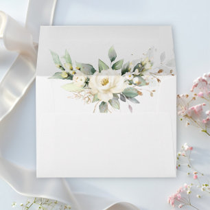 Elegant Pastel White Roses Eucalyptus Wedding Envelope