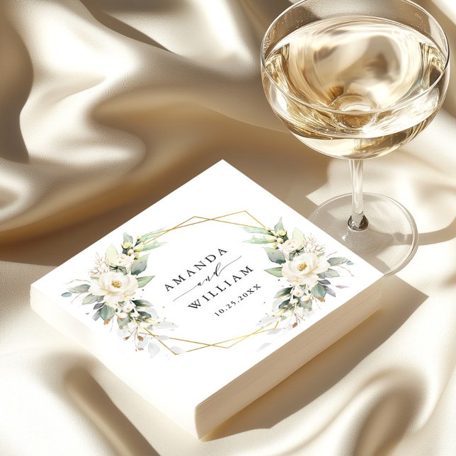 Elegant Pastel White Roses Eucalyptus Wedding Napkins (Creator Uploaded)