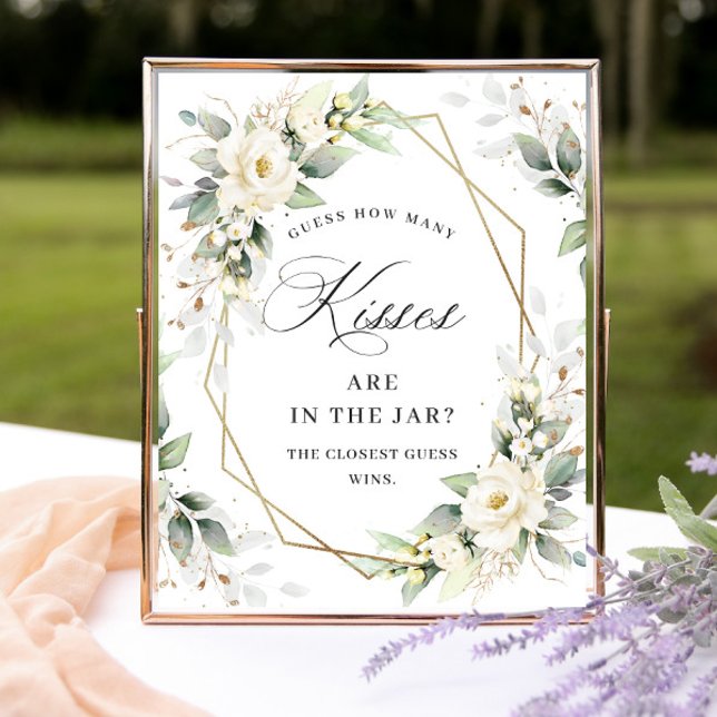 Elegant Pastel White Roses How Many Kisses Poster (Creator Uploaded)