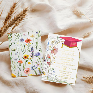 Elegant Pastel Wildflower Garden Graduation Party Foil Invitation