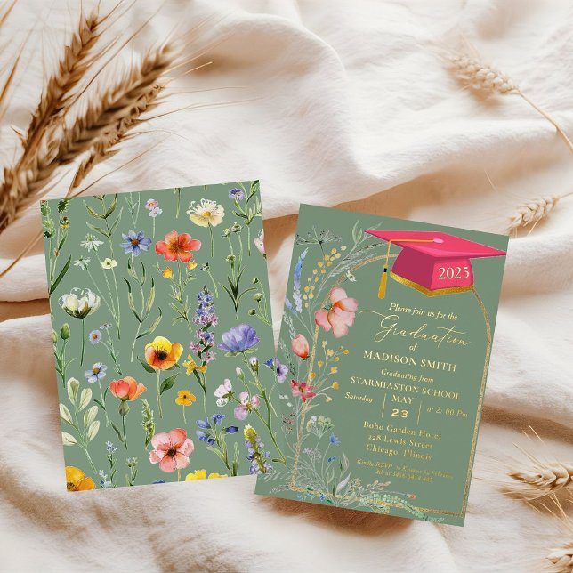 Elegant Pastel Wildflower Garden Graduation Party Foil Invitation (Creator Uploaded)