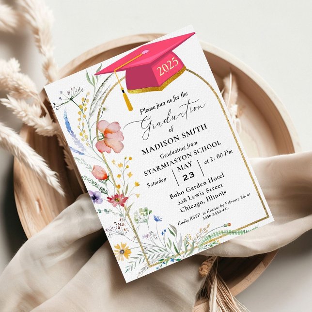 Elegant Pastel Wildflower Garden Graduation Party Invitation (Creator Uploaded)