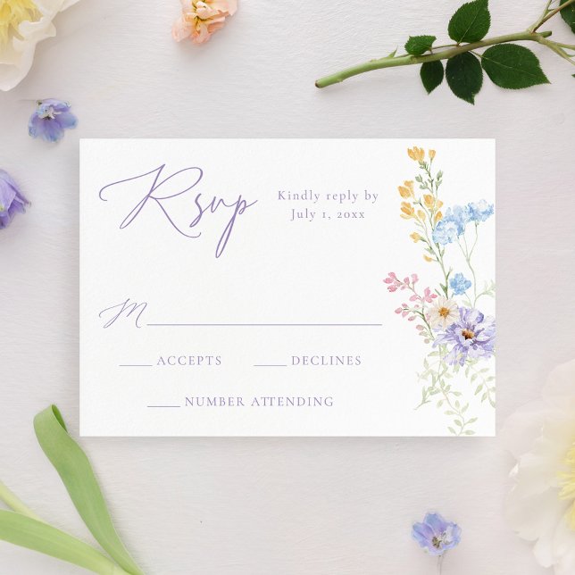 Elegant Pastel Wildflower Garden Wedding RSVP Card (Creator Uploaded)