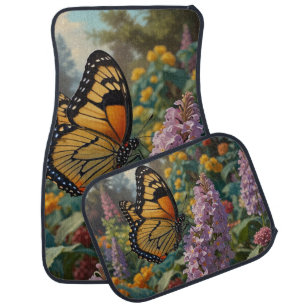 Elegant pastel wildflower garden with butterfly car floor mat