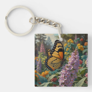 Elegant pastel wildflower garden with butterfly keychain