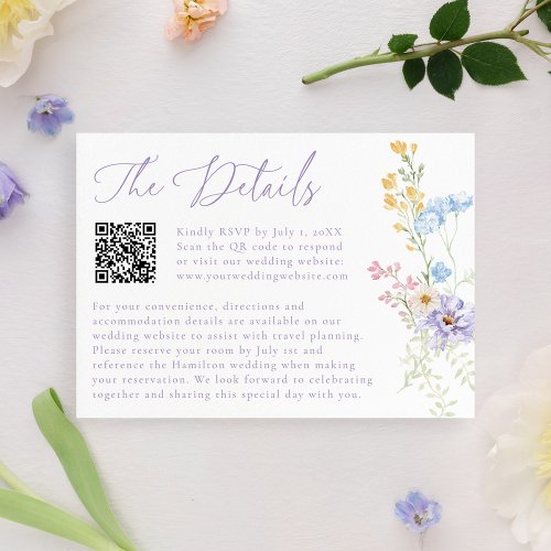 Elegant Pastel Wildflower QR Code Wedding Details Enclosure Card