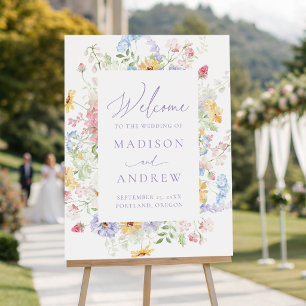 Elegant Pastel Wildflower Wedding Welcome Sign