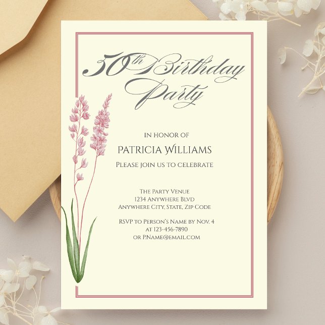 Elegant Pastel Wildflower Woman''s 50th Birthday Invitation (Creator Uploaded)
