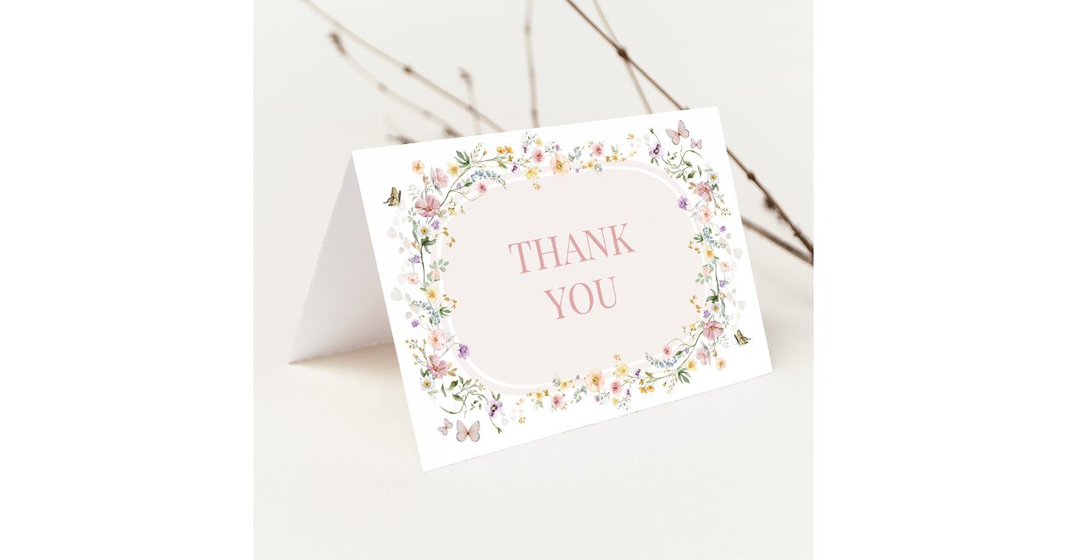Elegant Pastel Wildflowers Blank Wedding Thank You Cards | Zazzle