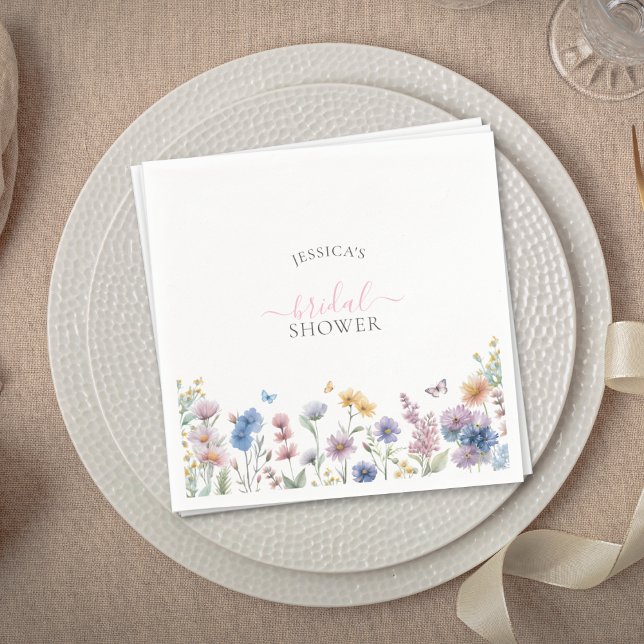 Elegant Pastel Wildflowers Greenery Bridal Shower Napkins (Creator Uploaded)