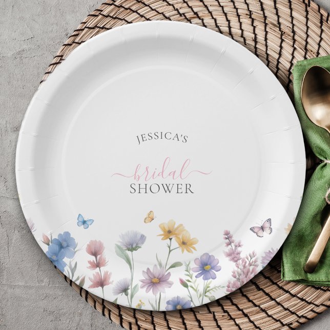 Elegant Pastel Wildflowers Greenery Bridal Shower Paper Plates (Creator Uploaded)