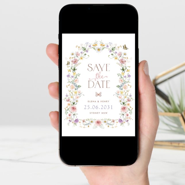 Elegant Pastel Wildflowers Wedding Save the Date Announcement (Front Digital)