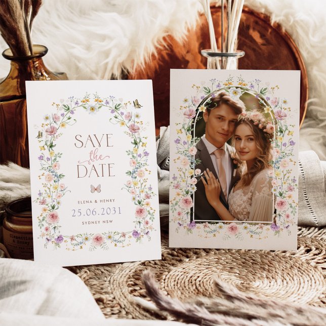Elegant Pastel Wildflowers Wedding Save the Date Announcement (Creator Uploaded)