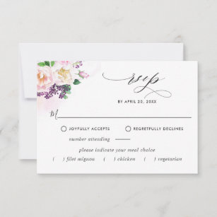 Elegant Pastel, With /Without Meal Options Wedding RSVP Card