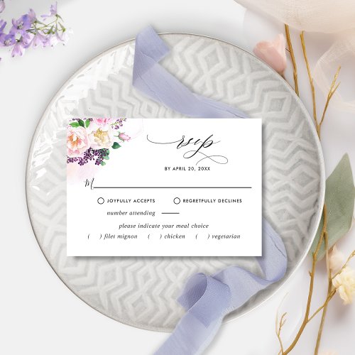 Elegant Pastel With Without Meal Options Wedding RSVP Card