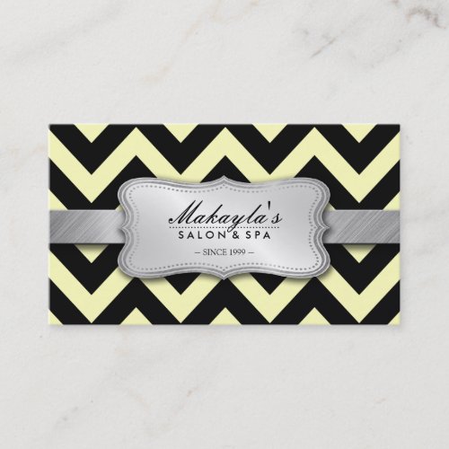 Elegant Pastel Yellow and Black Chevron Pattern Business Card Templates