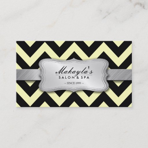 Customizable Elegant Pastel Yellow and Black Chevron Pattern Business Card Templates