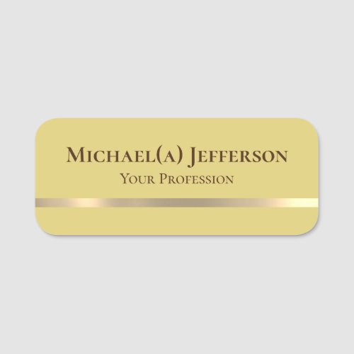 Elegant Pastel Yellow And Golden Line Professional Name Tag
