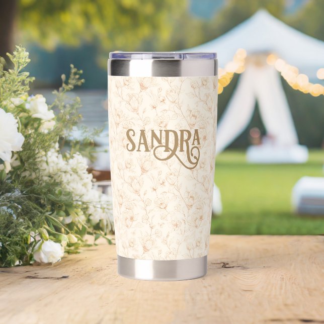 Elegant Pastel Yellow Botanical Name Tumbler (Wedding (Rotated))