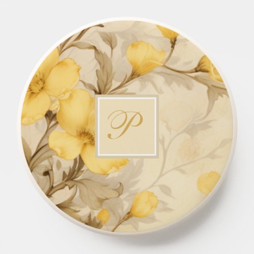 Elegant Pastel Yellow Floral Primrose Monogram  PopSocket