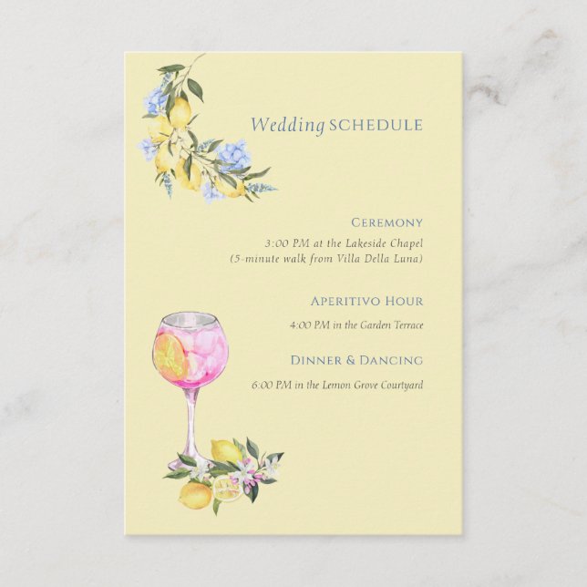 Elegant Pastel yellow Lemons Wedding Information Enclosure Card (Front)
