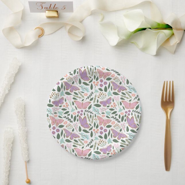 Elegant Pastels Butterfly Garden Baby Shower Paper Plates (Wedding)