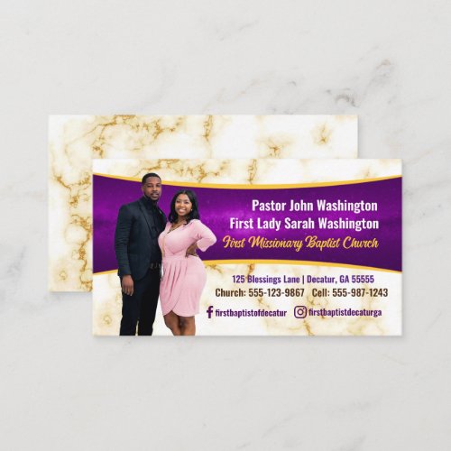 Elegant Pastor and First Lady Marble Photo Church Business Card