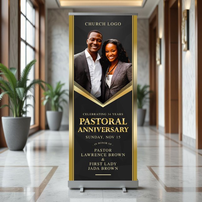 Elegant Pastoral Anniversary Black & Gold Church  Retractable Banner (Creator Uploaded)