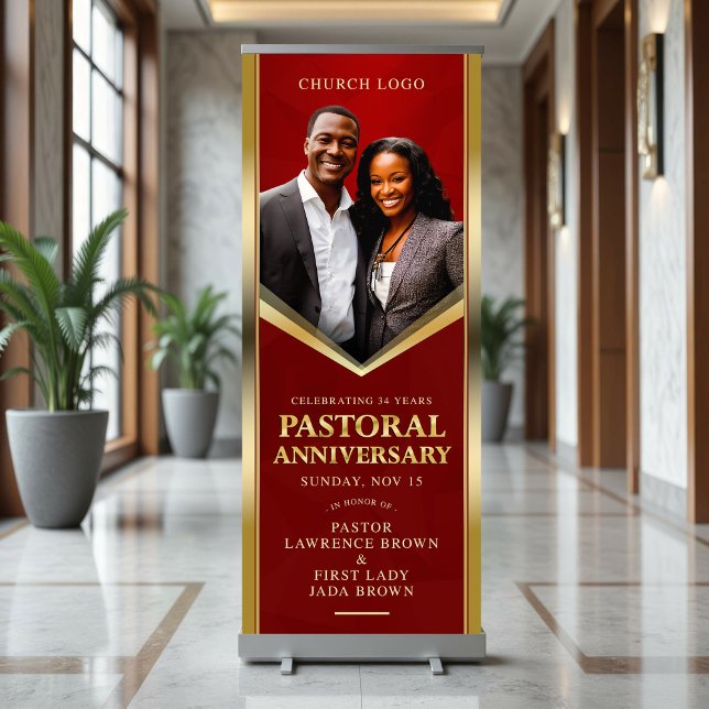 Elegant Pastoral Anniversary Red & Gold Church  Retractable Banner (Creator Uploaded)