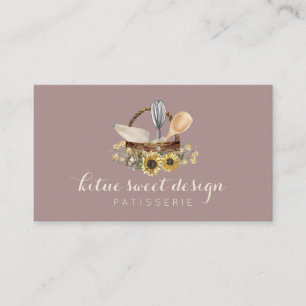 Elegant Pastry chef Watercolor Sunflower Bakery Business Card
