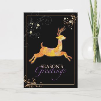 Elegant Patchwork Reindeer Season's Greetings Holiday Card by Whimsical_Holidays at Zazzle