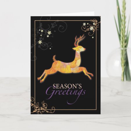 Elegant Patchwork Reindeer Season's Greetings Holiday Card