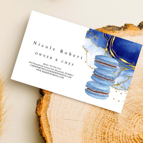 elegant Patisserie Chef blue marble Macaron design Business Card