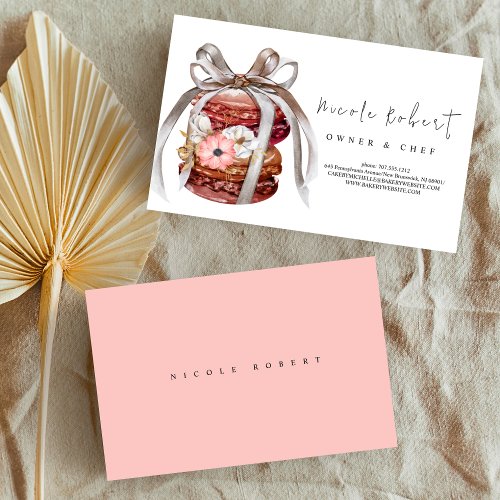  elegant Patisserie Chef Macaron Dessert floral  Business Card