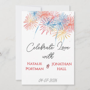 Elegant Patriotic Fireworks 4th of July Wedding Invitation