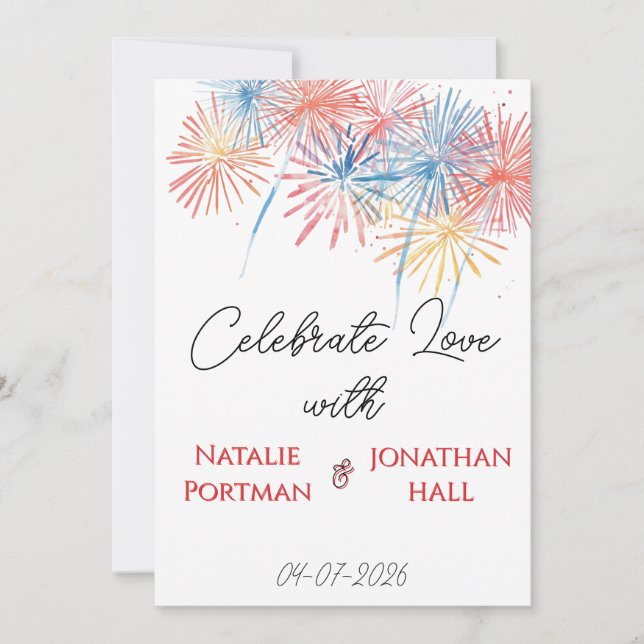Elegant Patriotic Fireworks | 4th of July Wedding  Invitation (Front)